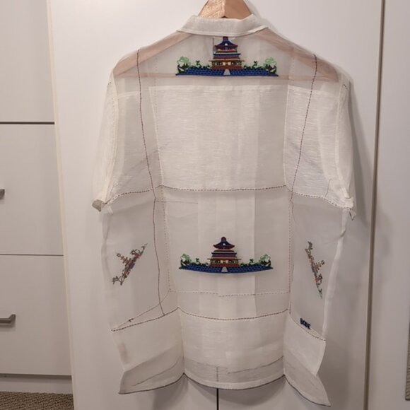 Bode NWT Sheer Pagoda Shirt Silk Linen Men's S/M - Picture 7 of 11
